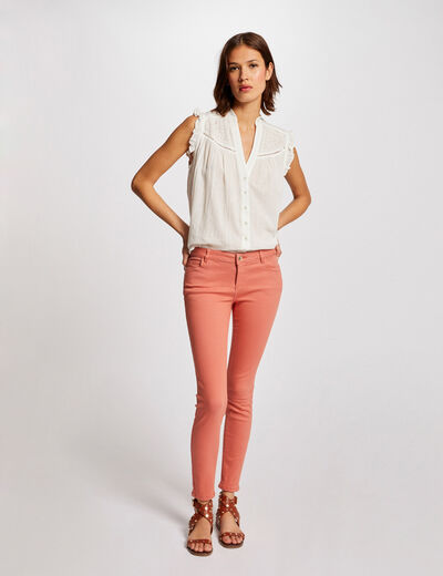 Jeans skinny taille basse corail femme