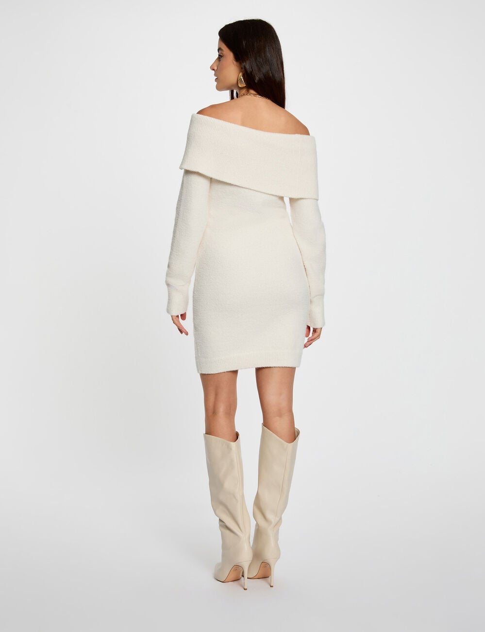 Robe tricot col bardot ivoire femme