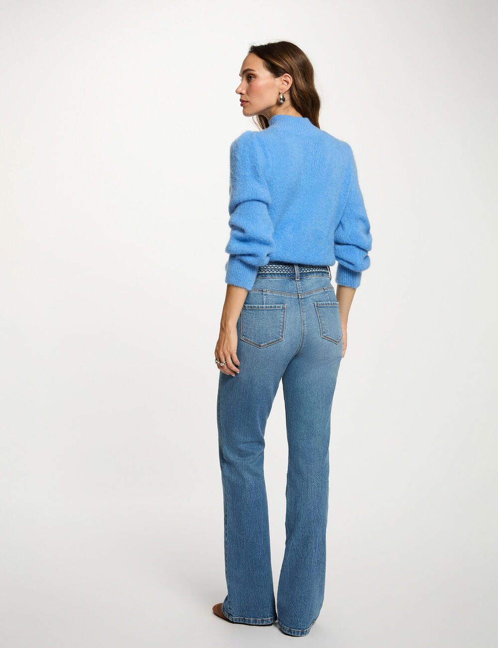 Pull col montant bleu femme