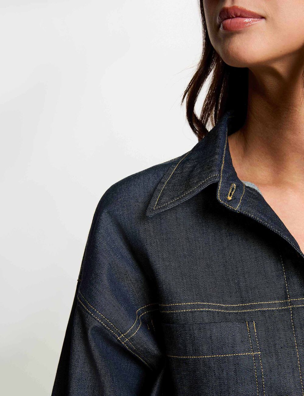 Veste jean cropped denim brut femme