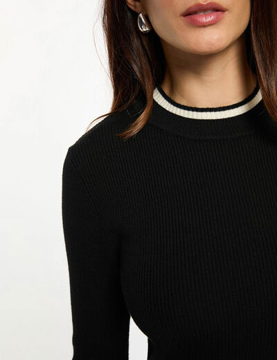 Pull court col montant noir femme