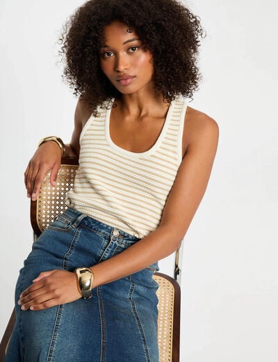 Top en maille rayé blanc femme