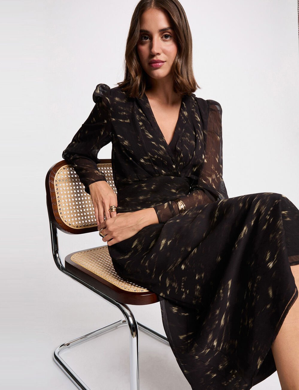 Robe longue manches bouffantes multicolore femme