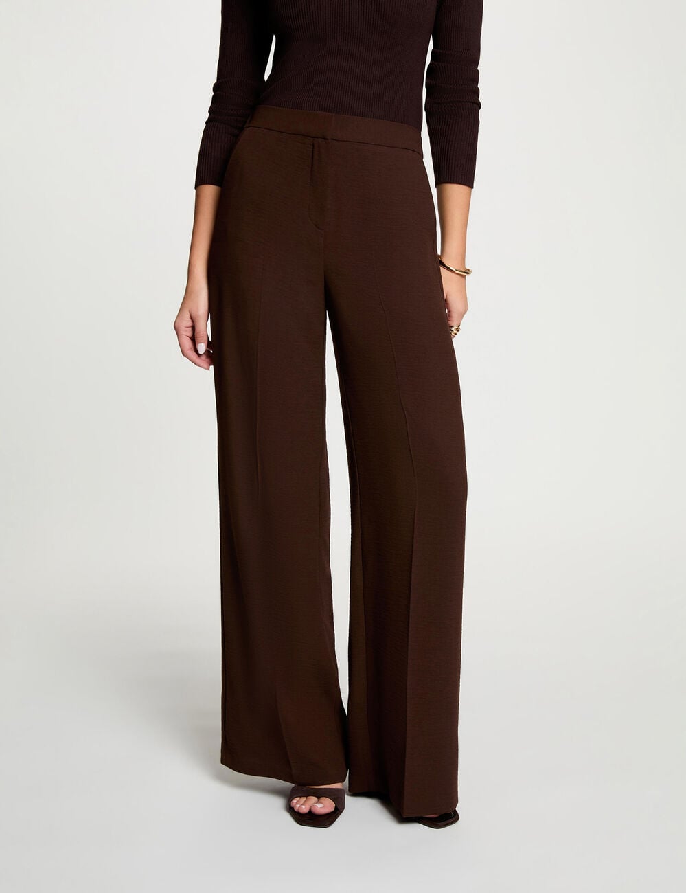 Pantalon large fluide marron fonc&eacute; femme