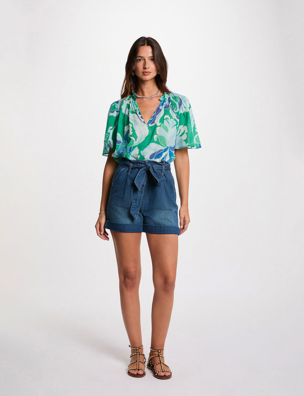 Blouse met korte mouwen meerkleurig vrouw