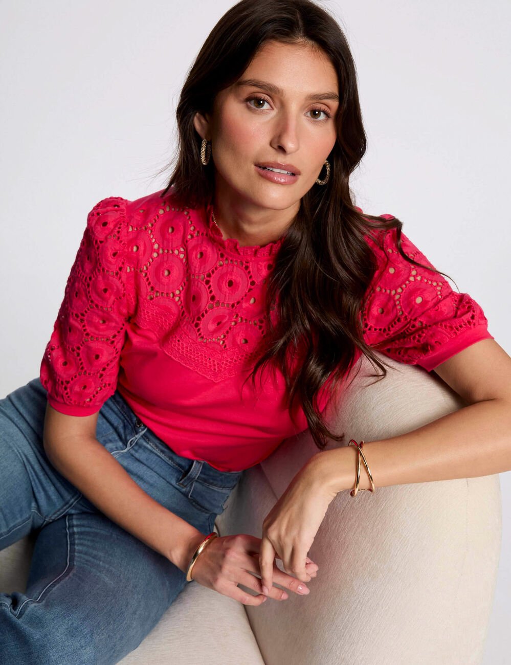 Geborduurd T-shirt met korte mouwen fuchsia roze vrouw