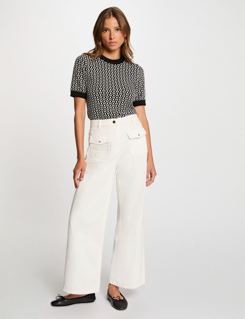 Pull col rond imprimé noir femme
