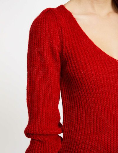 Trui met lange mouwen en V-hals medium rood vrouw