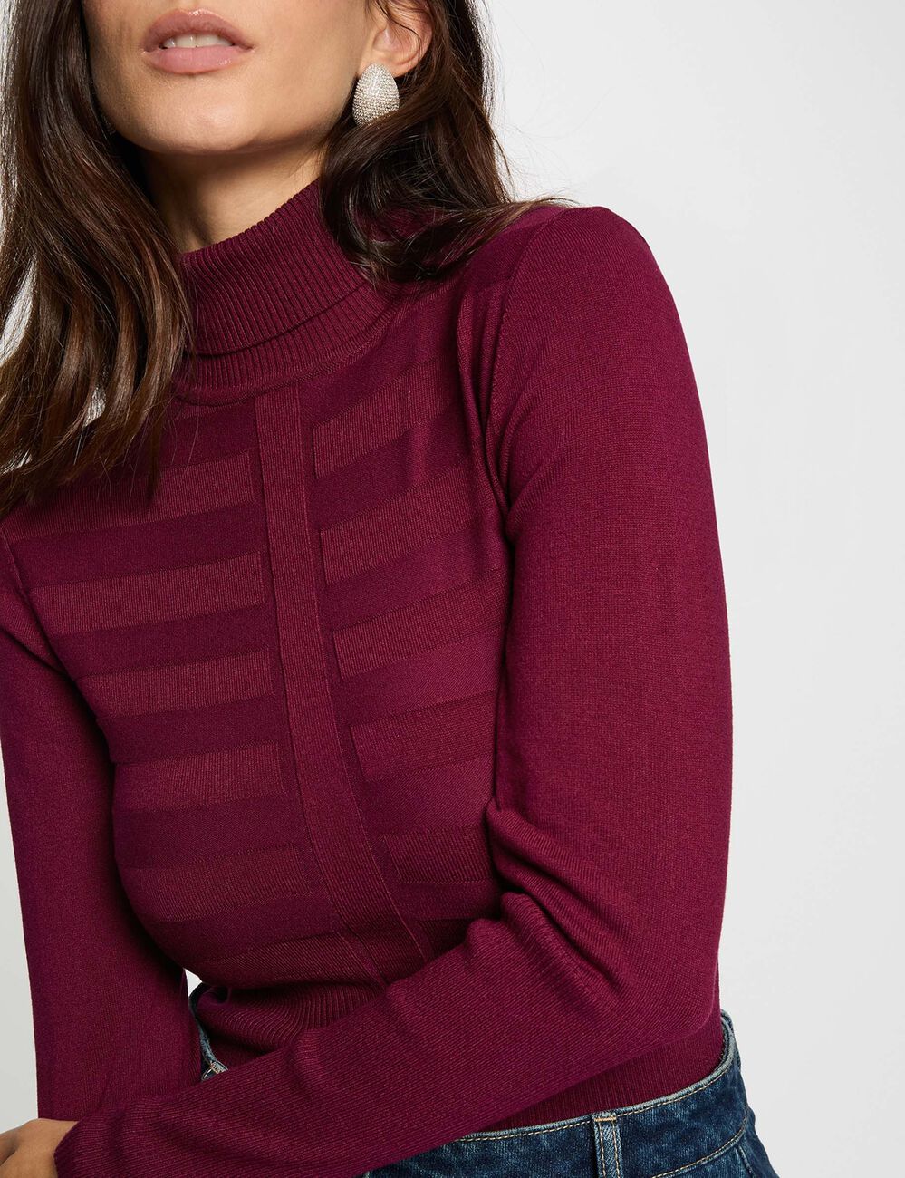 Pull col roulé ajusté prune femme