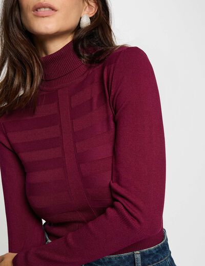 Pull col roulé ajusté prune femme