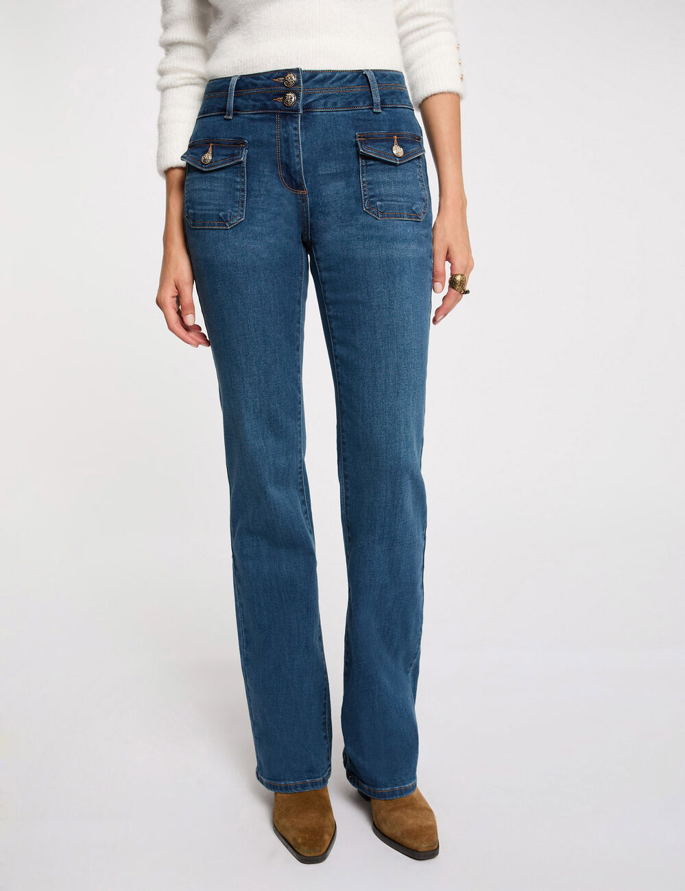Bootcut jeans met knoopzakken stone washed denim vrouw