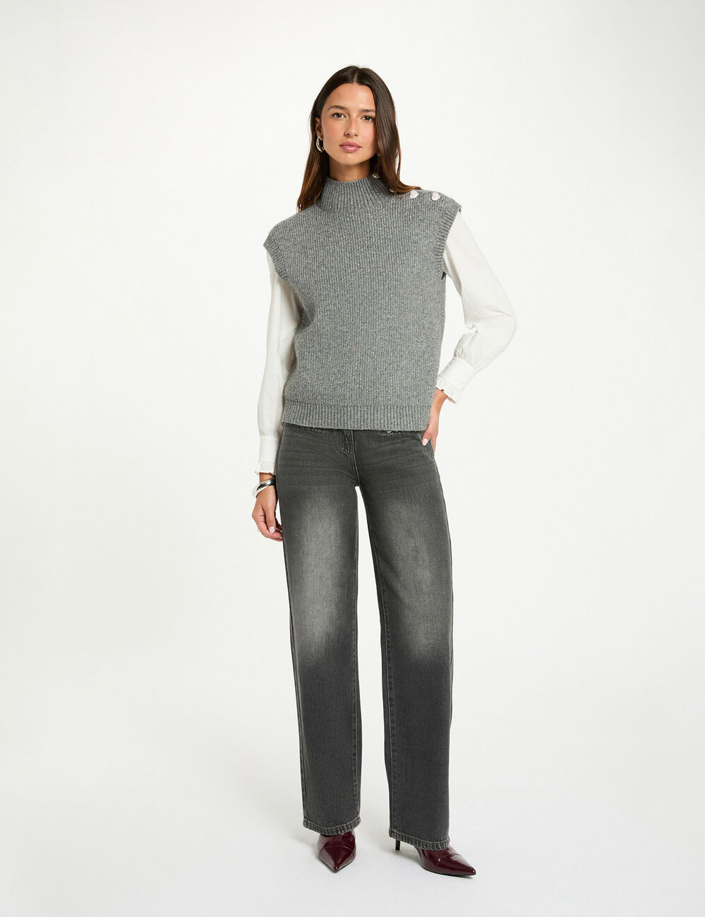 Pull sans manches gris foncé femme