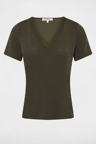 T-shirt met korte mouwen en V-hals brons vrouw