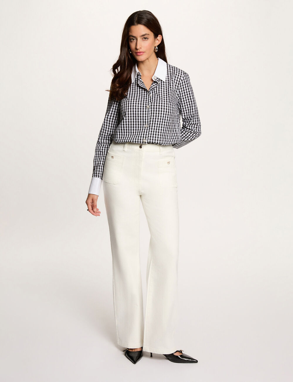 Wijde 7/8 jeans helder wit vrouw