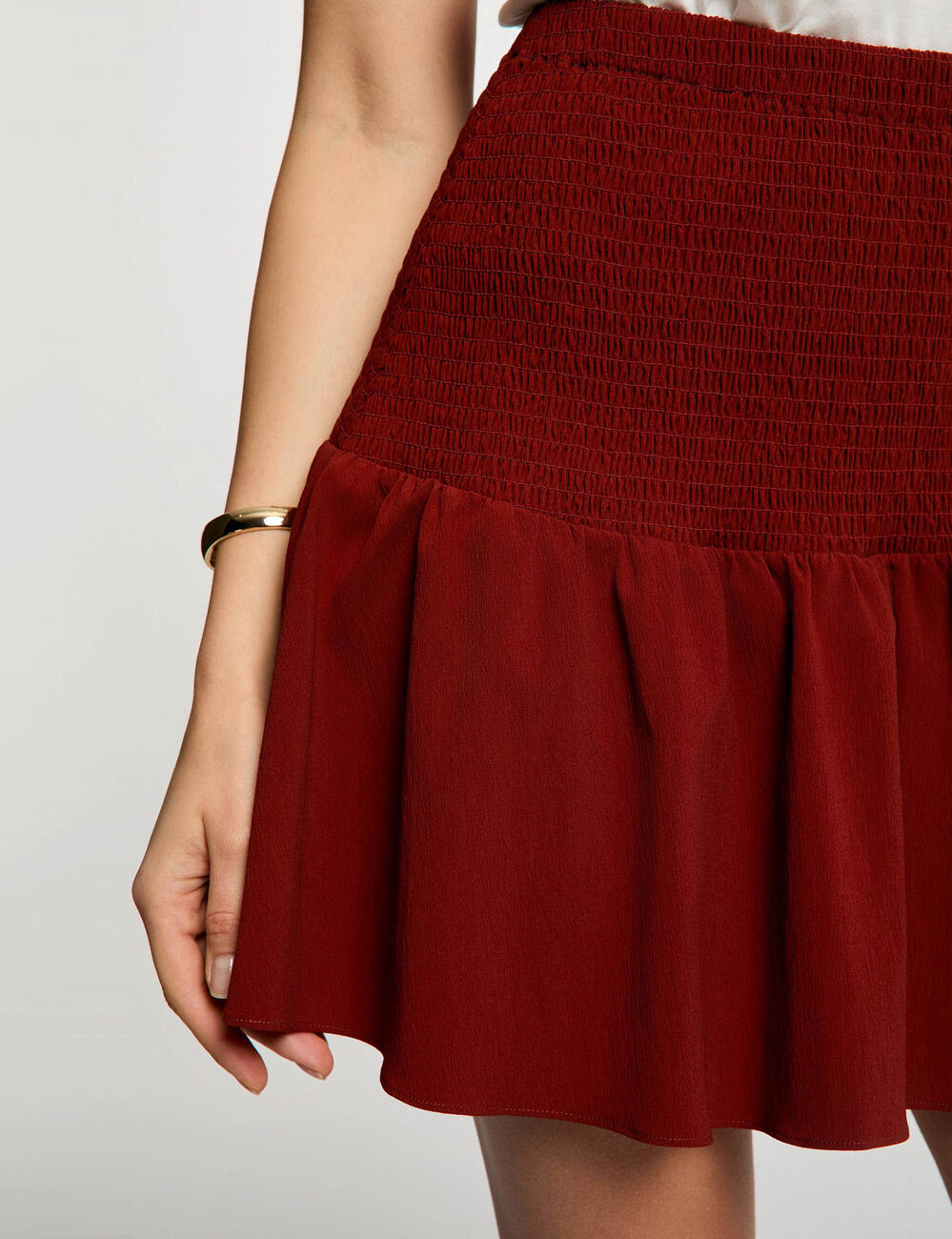 Jupe courte ajust&eacute;e marron cognac femme