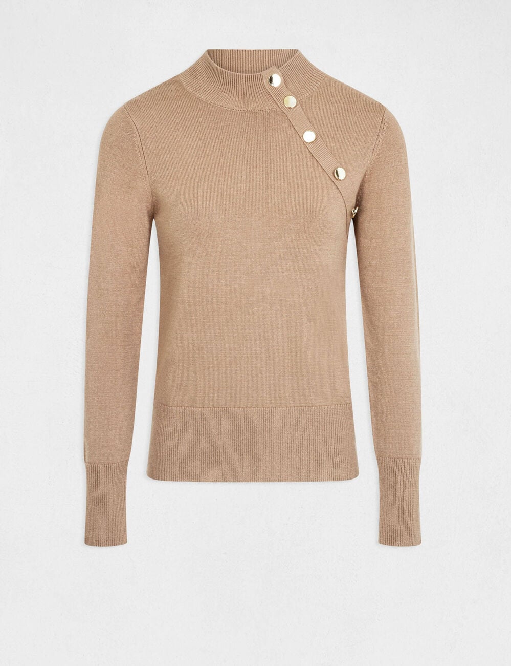 Pull cintr&eacute; col montant taupe femme