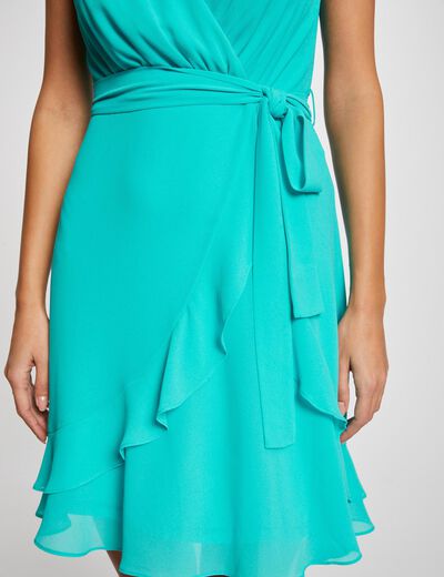 Robe courte portefeuille turquoise femme