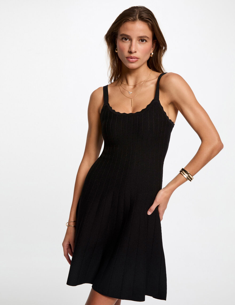 Robe tricot bretelles fines noir femme