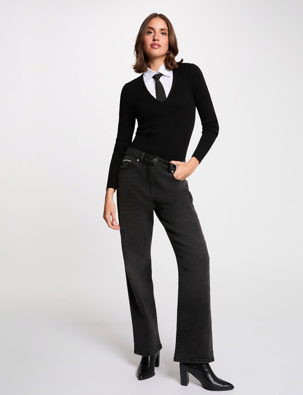 2-in-1 trui met omgeslagen kraag zwart vrouw