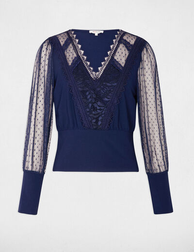 T-shirt manches longues bleu marine femme