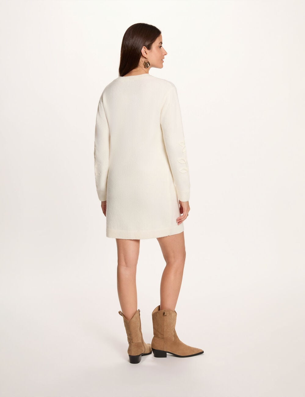 Robe tricot manches longues ivoire femme
