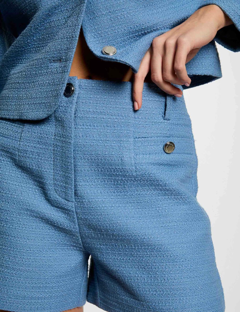 Rechte tweed short bleu gris vrouw