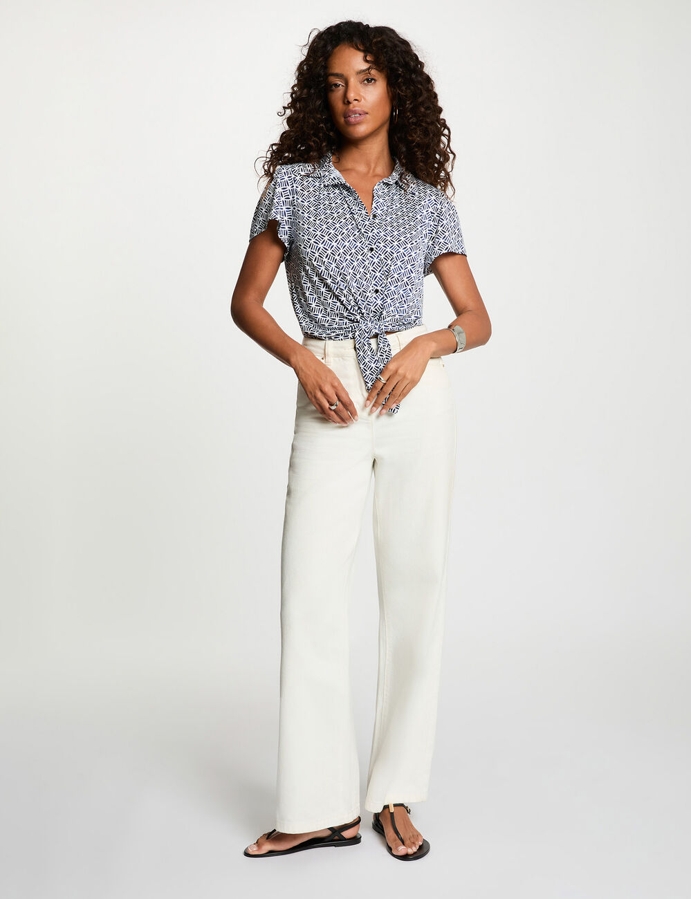 Chemise nou&eacute;e col &agrave; revers blanc femme