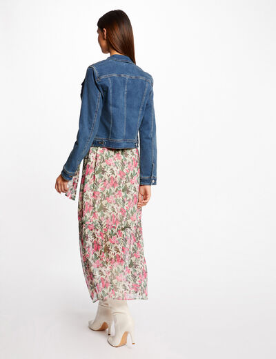 Veste droite boutonn&eacute;e en jean jean stone femme