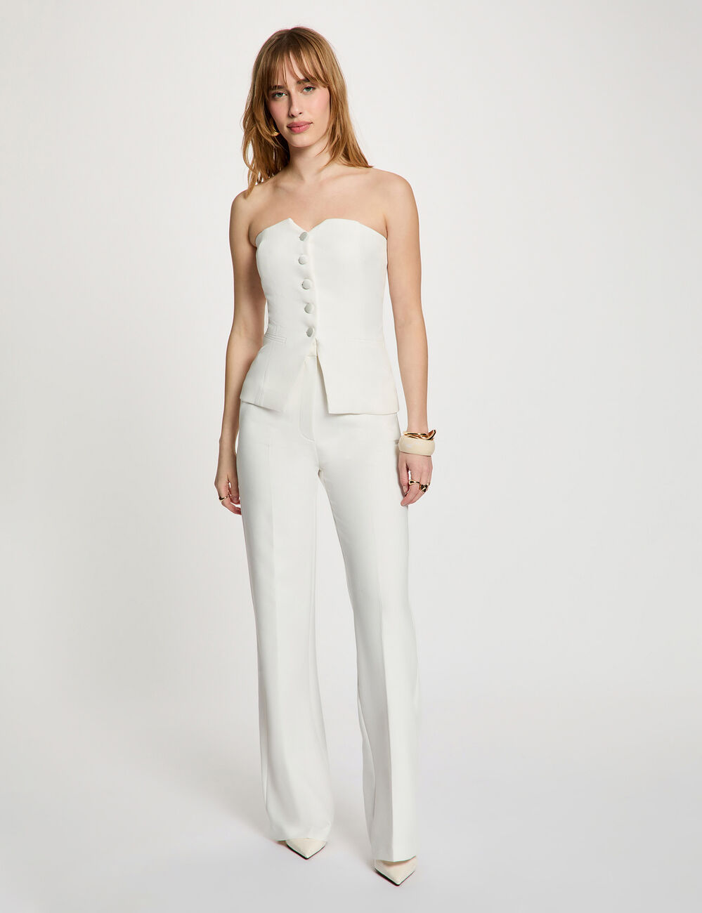 Getailleerde bustier met knopen helder wit vrouw