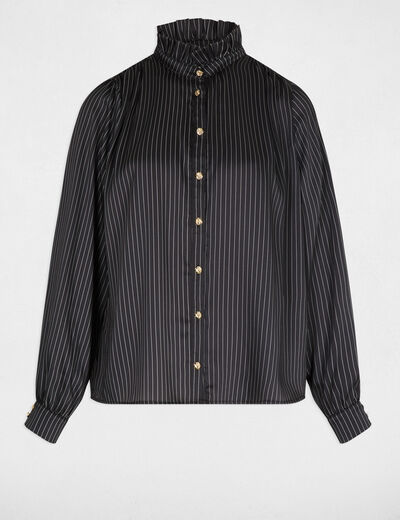 Chemise satinée rayée bleu marine femme