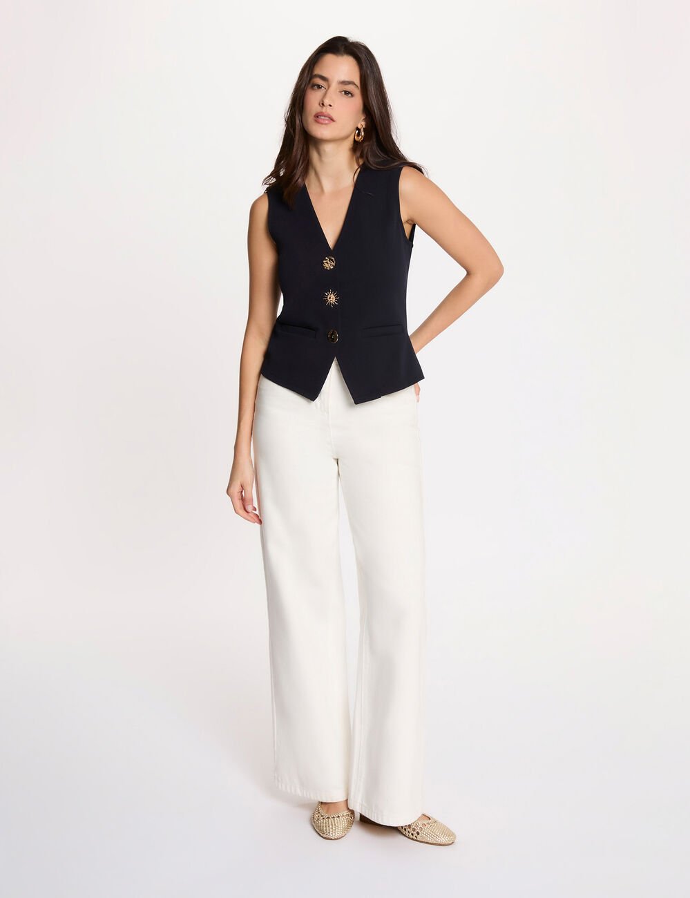 Mouwloos vest met V-hals marineblauw vrouw