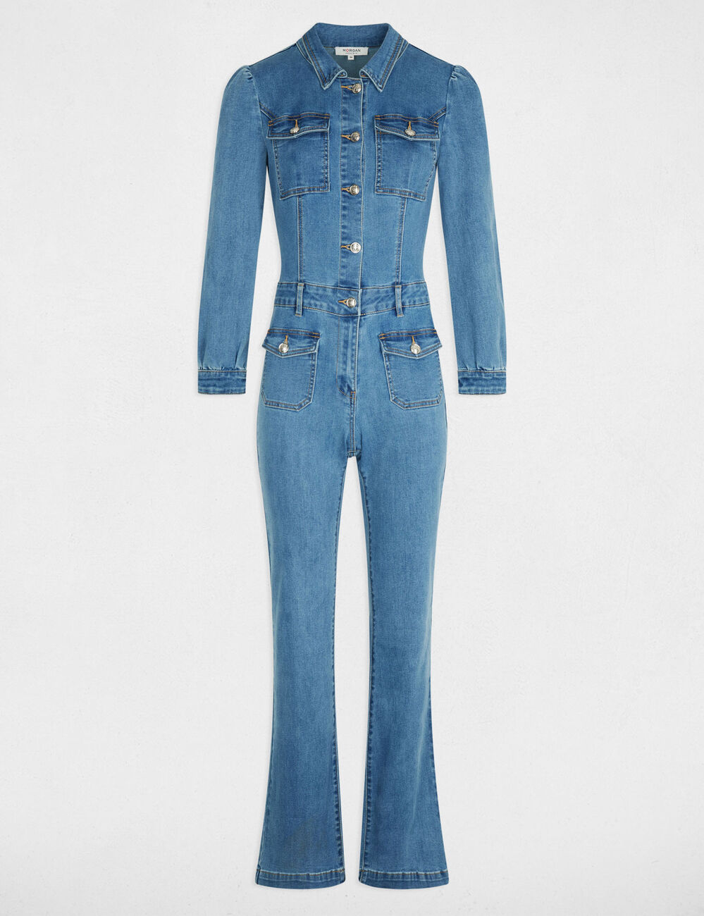 Lange jumpsuit van denim stone washed denim vrouw