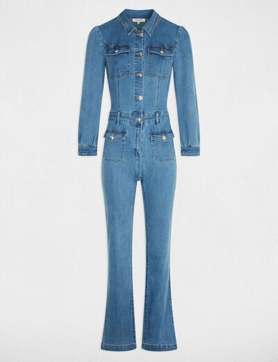Combinaison longue en jean denim stone femme