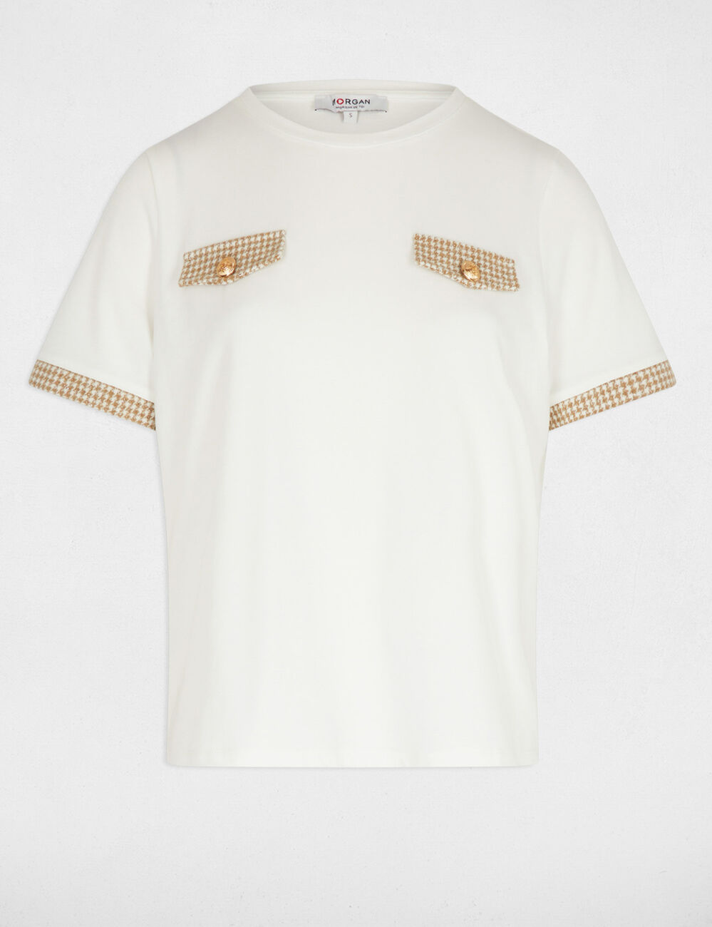 T-shirt court col rond blanc femme