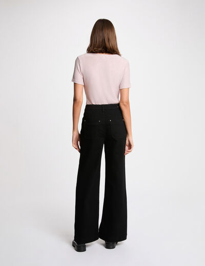 Hoge taille wijde jeans zwart vrouw