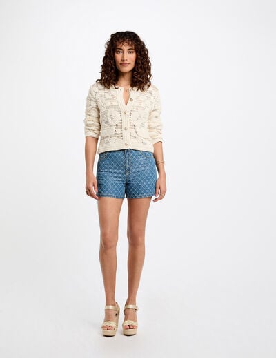 Short taille haute en jean denim stone femme
