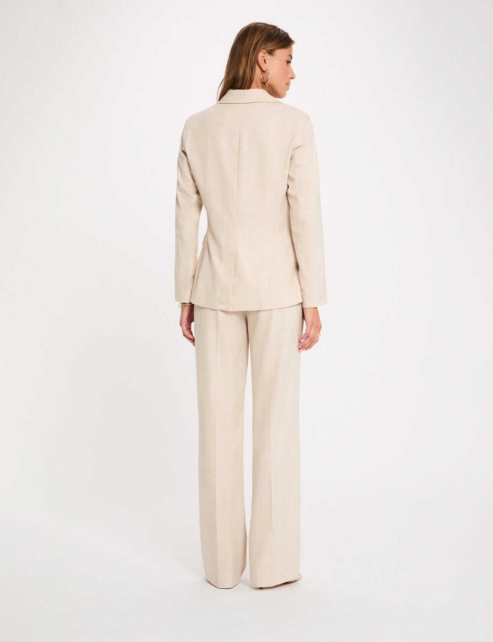 Hoog taille rechte broek beige vrouw