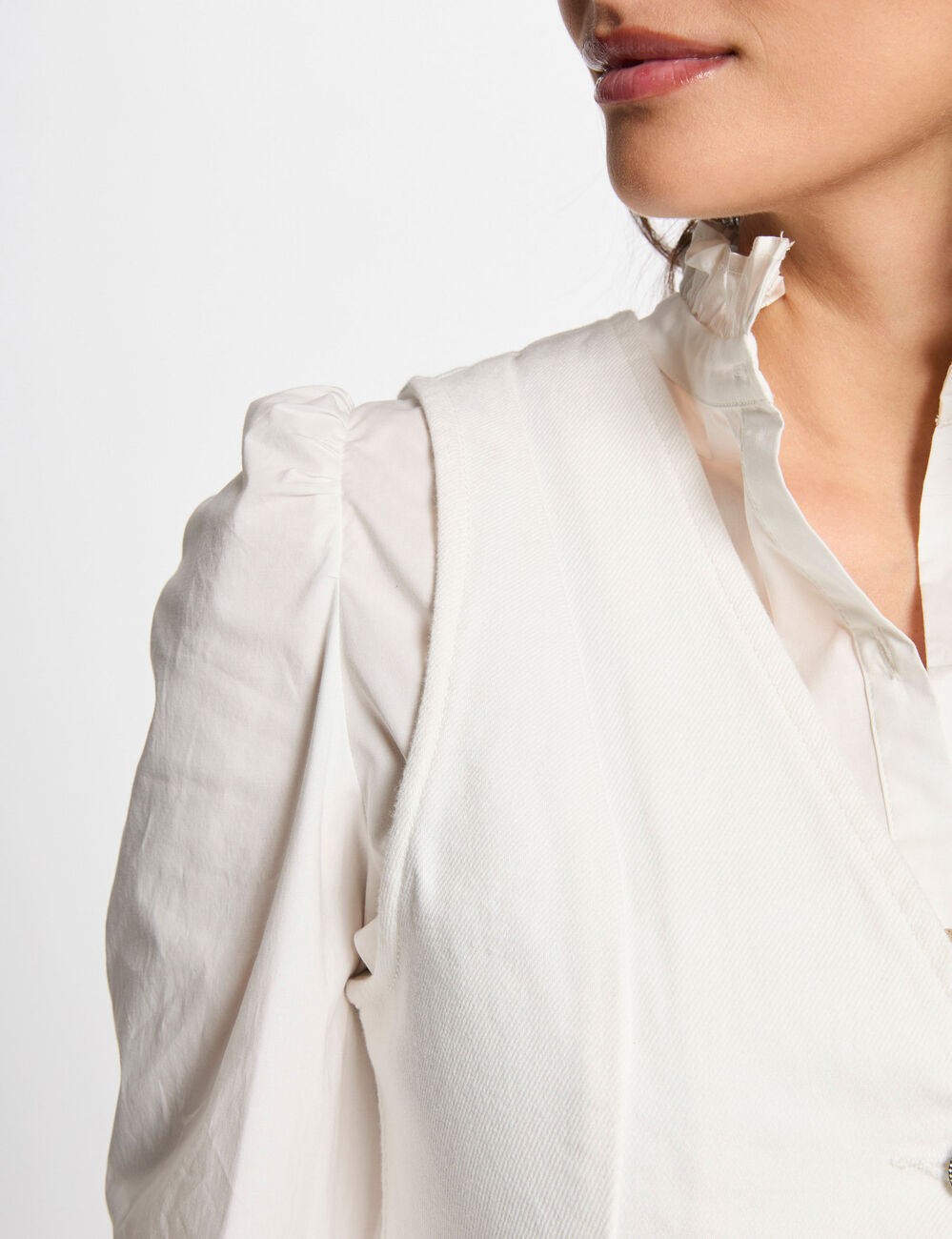 Veston sans manches jean blanc femme