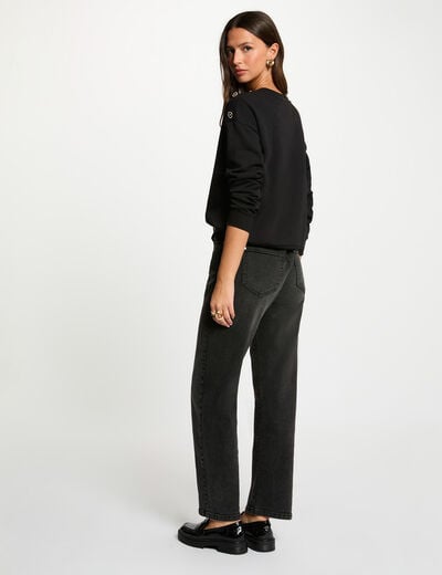Sweat imprimé col rond noir femme