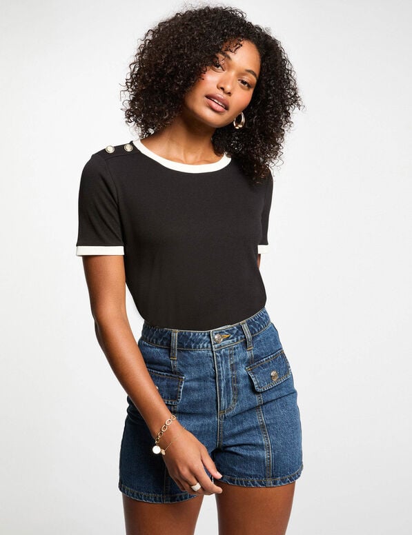 t shirt manches courtes noir femme T-shirt manches courtes noir femme
