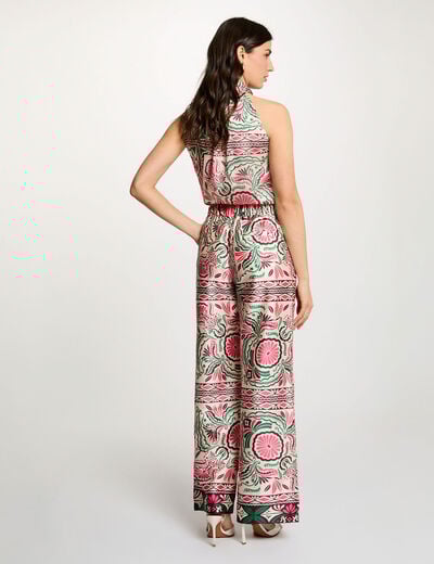 Pantalon large satin&eacute; multicolore femme