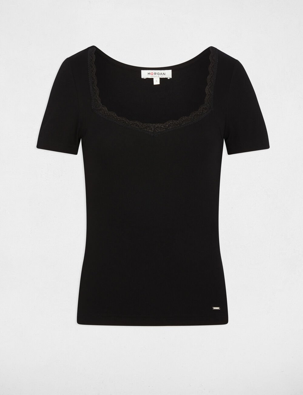 Getailleerd T-shirt met hartvormige hals zwart vrouw