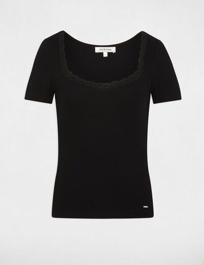 Getailleerd T-shirt met hartvormige hals zwart vrouw