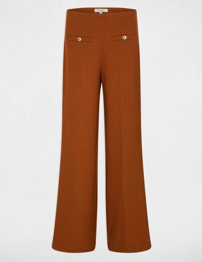 Pantalon large taille haute marron cognac femme