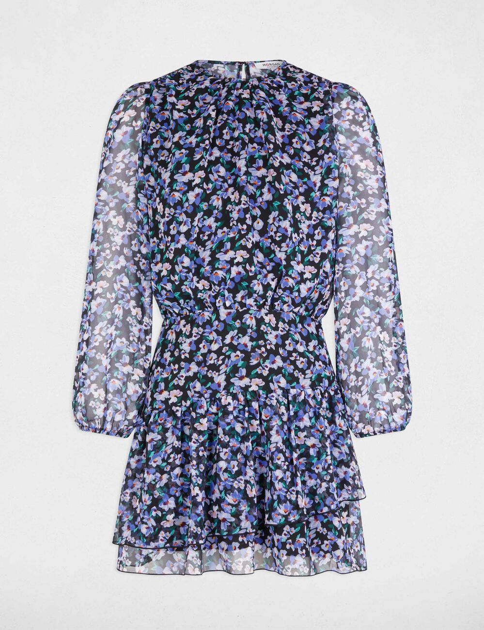 Robe courte col rond multicolore femme