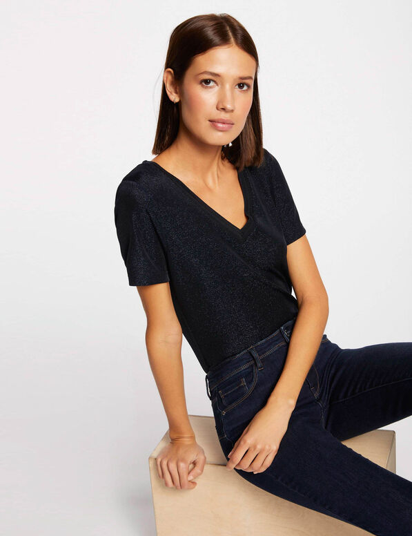 t shirt manches courtes avec col en v bleu marine femme T-shirt manches courtes avec col en V bleu marine femme