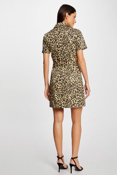 Robe ajustée ceinturée imprimé léopard multico femme