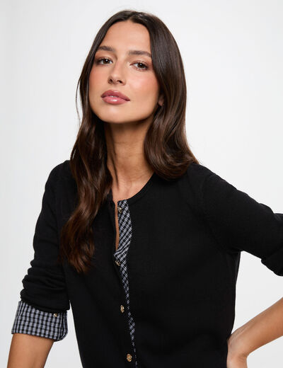 Rechte cardigan met ronde hals zwart vrouw