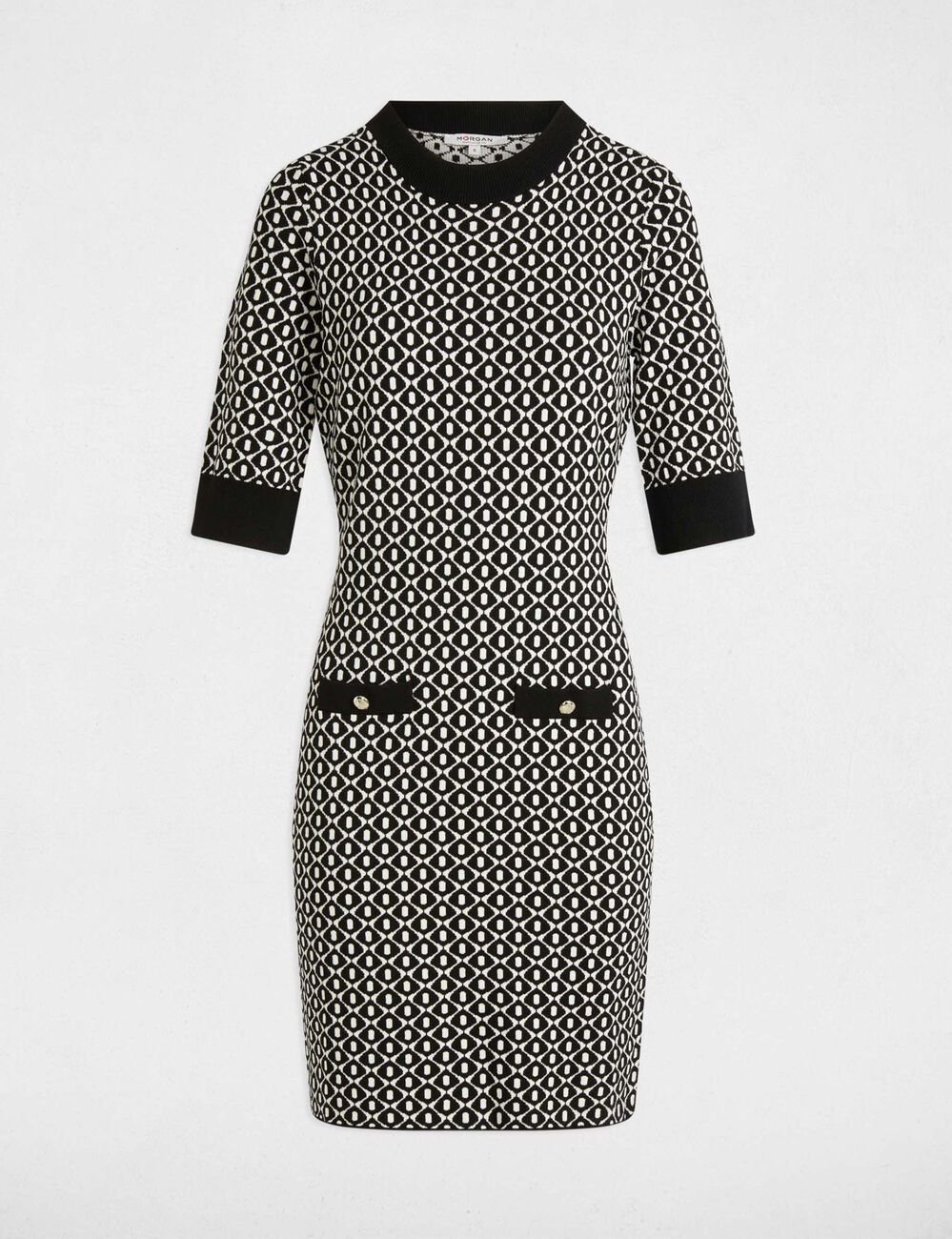 Robe tricot ajustée imprimée noir femme