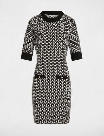 Robe tricot ajustée imprimée noir femme